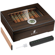 Cedar Wood Desktop Humidors Case with Digital Hygrometer, Humidifier & Divider