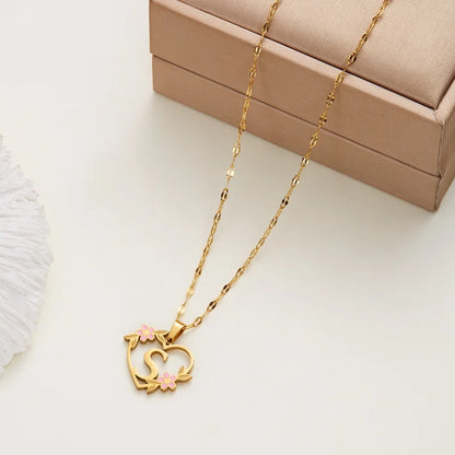 Stainless Steel Love Heart A-Z Letter Necklace