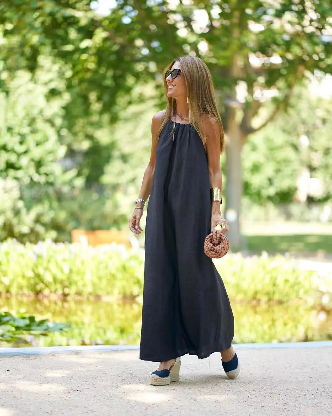 Cotton Solid Color Sleeveless Long
