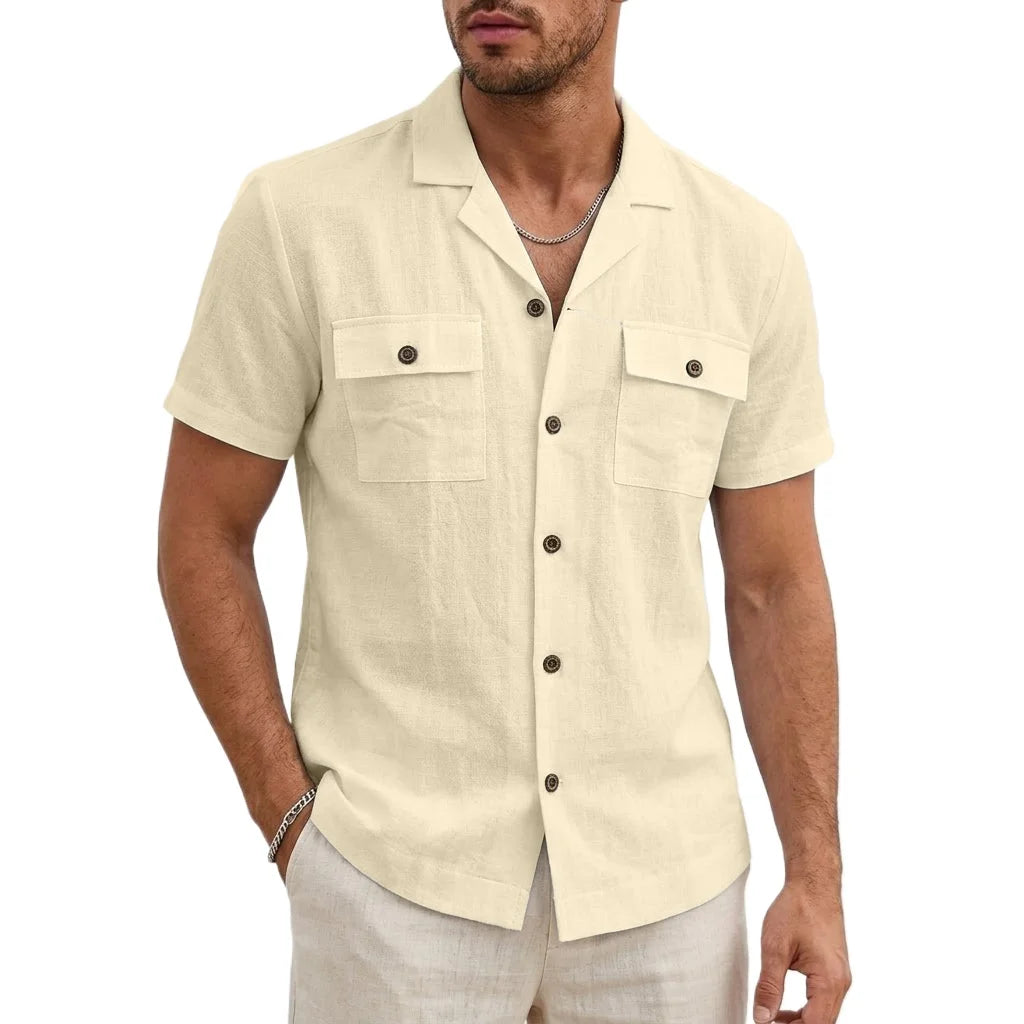Men's Summer Cotton Linen Short Sleeve Shirt