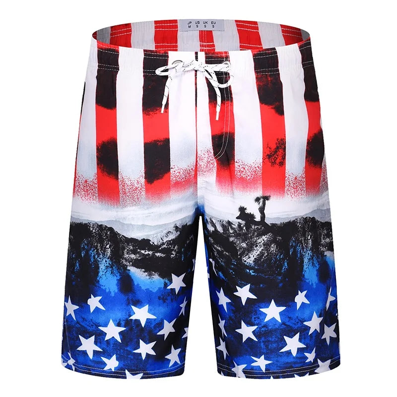 Colorful 3D Print Graphic Swim Trunks