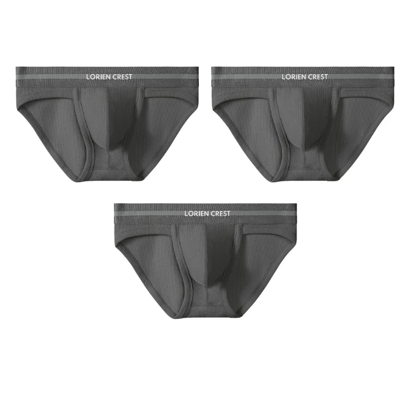 3Pcs Men's Waffle Cotton Support Pouch Briefs - Breathable Anti-Sweat Underwear