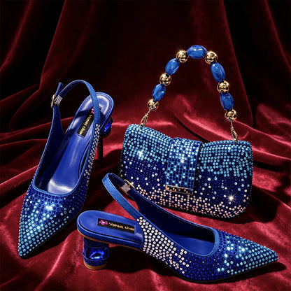 Emerald Green Rhinestone High Heels & Matching Handbag Set
