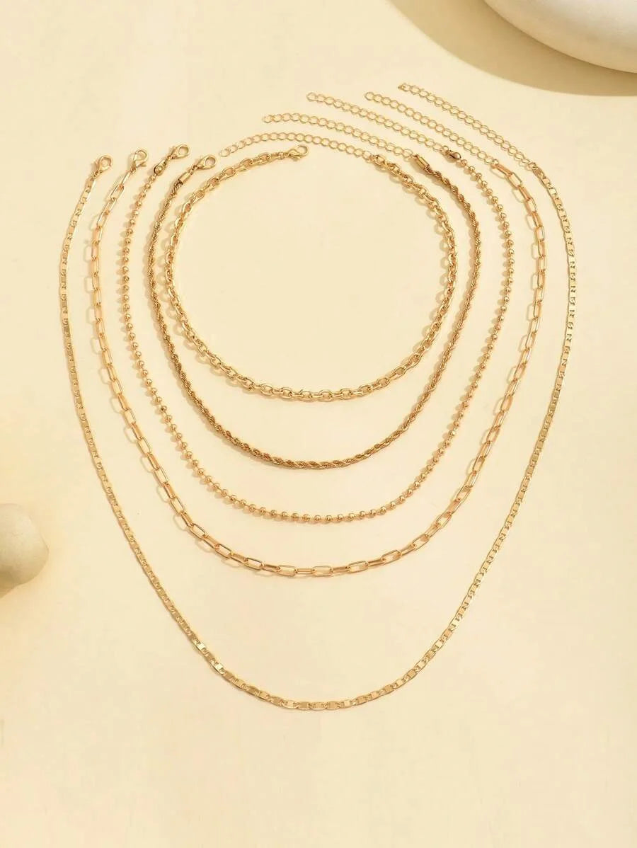 5pcs Simple Braided Bead Chain Necklaces