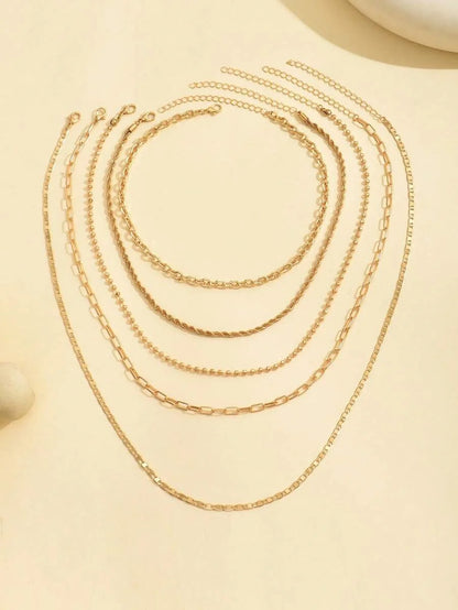 5pcs Simple Braided Bead Chain Necklaces