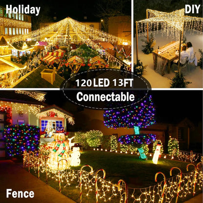 Outdoor LED Icicle Curtain Lights - Waterproof Fairy String Lights with White Flash Effect
