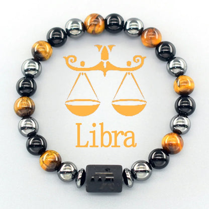 Natural Tiger Eye 12 Zodiac Bead Bracelet