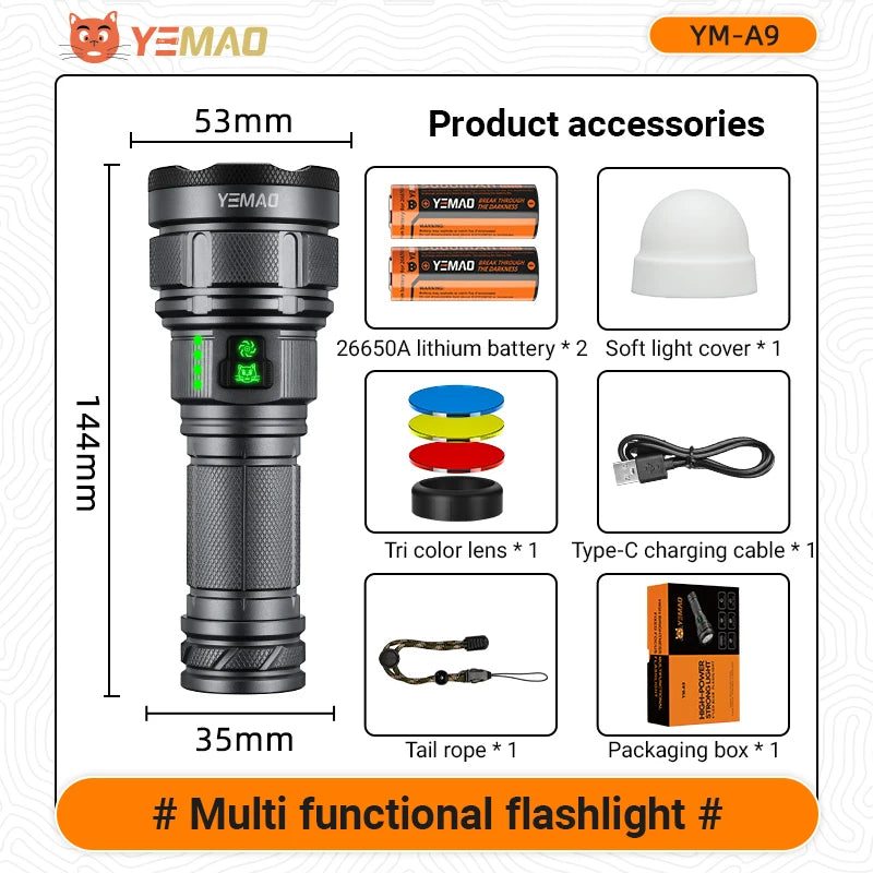 Ultra Bright Type-C Rechargeable LED Tactical Flashlight