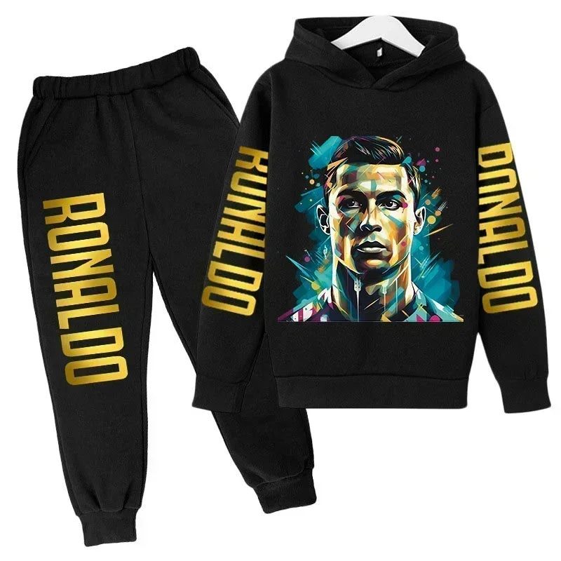 Ronaldo Print Hoodie + Pants Suit Set