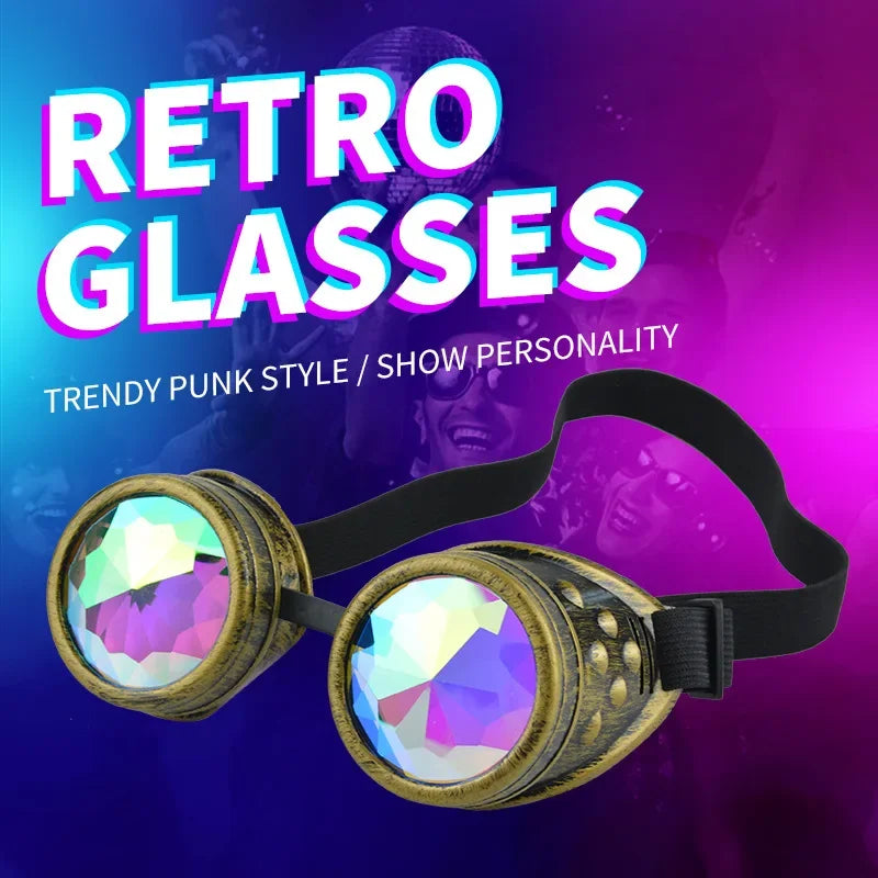 Retro Steampunk Kaleidoscope Goggles - Vintage Cyberpunk Party Glasses