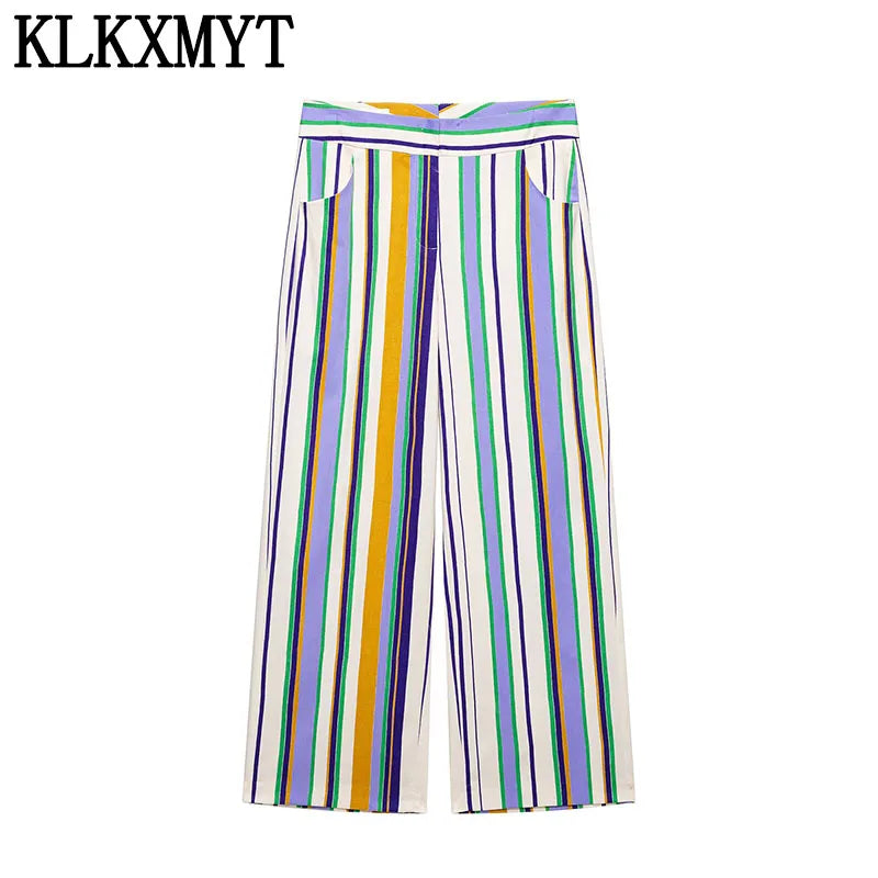 Women's Chic Striped Sleeveless Top & Straight-Leg Trousers 2-Piece Set