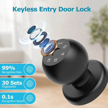 Ball-Shaped Smart Lock Fingerprint App-Controlled Electronic Touchscreen Keypad Door Lock