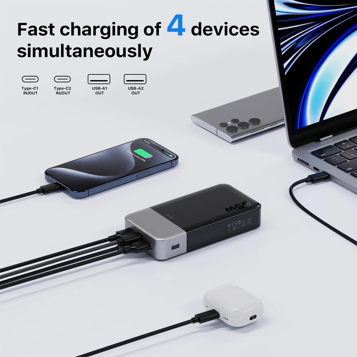 JUOVI J2931 65W 20000mAh Laptop Power Bank Fast Charging Portable Charger