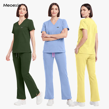 Unisex Stretch Medical Scrub Set – V-Neck Top & Pocket Jogger Pants Workwear