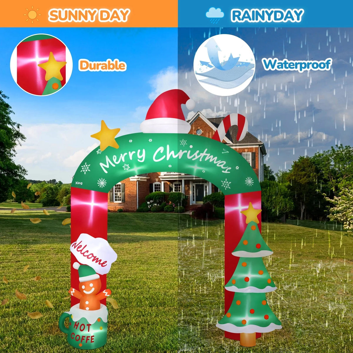 8.85FT Inflatable Christmas Tree & Gingerbread Man Arch with LED Lights