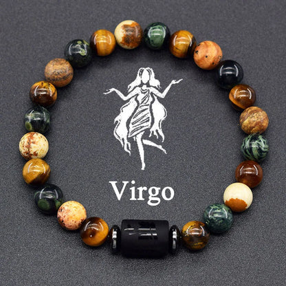 Natural Tiger Eye 12 Zodiac Bead Bracelet
