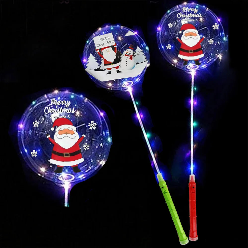 Christmas LED Light Up Bobo Balloons, 20 Inch Bubble Balloons with 3 Levels Flashing Handle