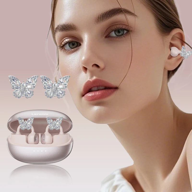 Lenovo LK6 Wireless Bluetooth 5.4 Clip-On Earphones with HD Audio & Noise Reduction