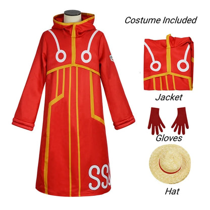 Egghead Island Monkey D. Luffy Cosplay Costume - Red Futuristic Robe & Hat Set