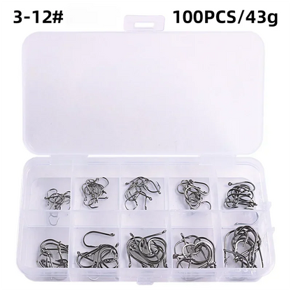 Carbon Steel Barbed Circle Fishing Hooks Set (Sizes 3#–12#)