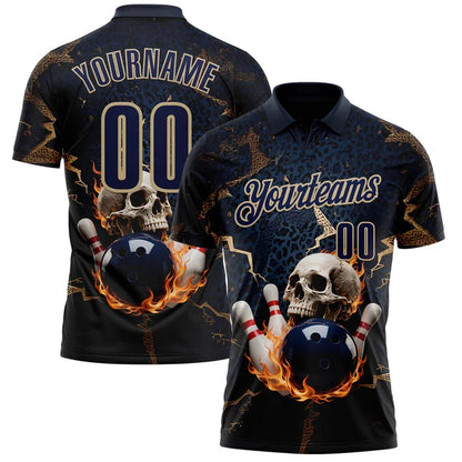 Men's Custom Skull Graphic Bowling Polo Shirt