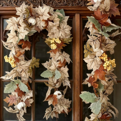 Autumn Maple Leaf & Pumpkin Vine Garland Wreath