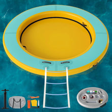 8 FT Round Floating Ring Inflatable Water Hammock with Detachable Ladder