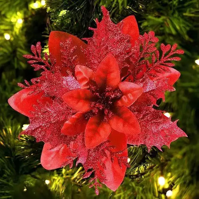 Glitter Artificial Christmas Flowers Set
