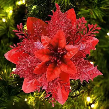 Glitter Artificial Christmas Flowers Set