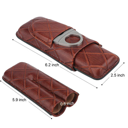 Xifei 2 Slot Leather Cigar Case Set W/ Stainless Steel Cutter