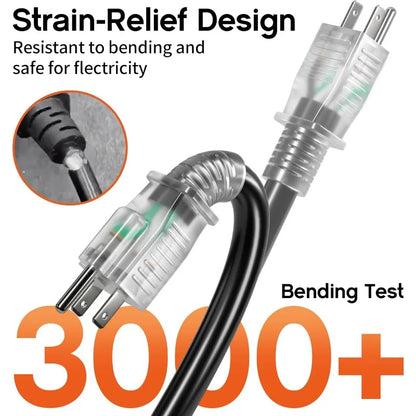 Heavy Duty 12 Gauge 100FT Outdoor Extension Cord with Lighted End