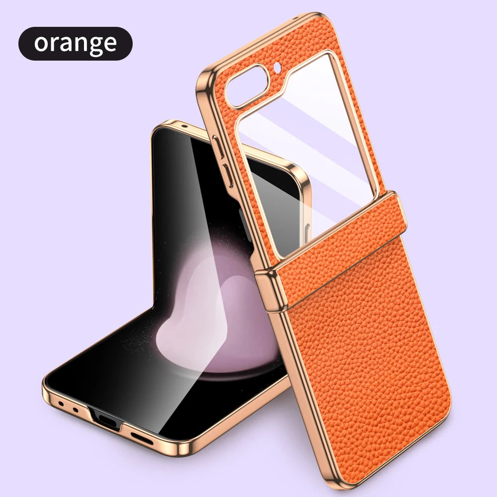 Luxury Genuine Cowhide Leather Case for Samsung Galaxy Z Flip Series