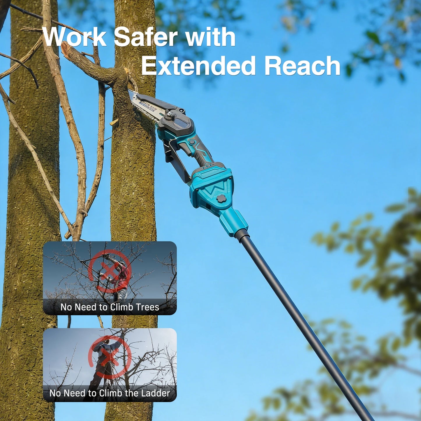 TaskStar 3-in-1 Telescoping Pole Pruner Electric Chainsaw w/2 4.0Ah Rechargeable Batteries