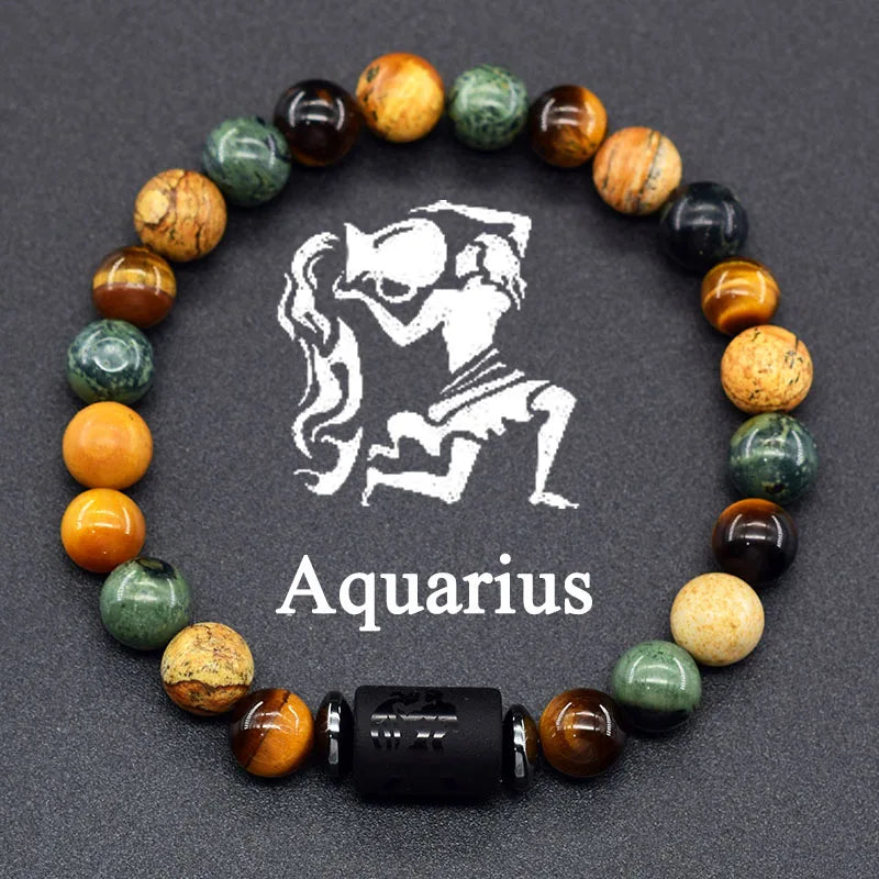 12 Zodiac Sign Natural Bead Bracelet for Men & Women