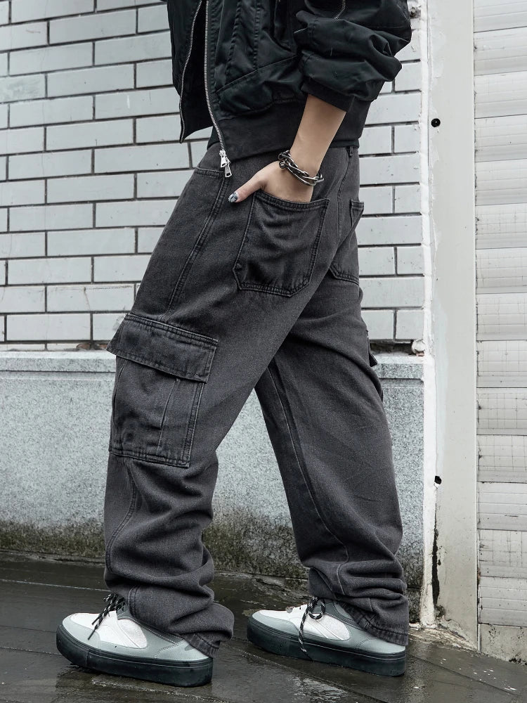 Oversized Baggy Wide-Leg Denim Cargo Pants