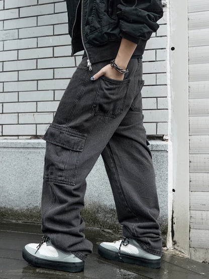 Oversized Baggy Wide-Leg Denim Cargo Pants