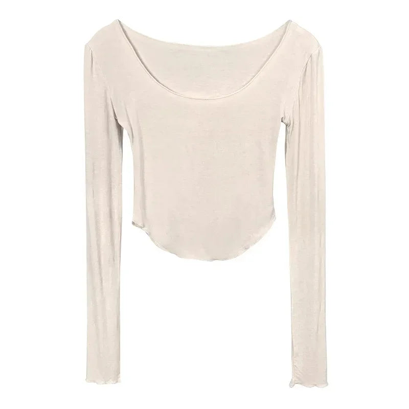 Long Sleeve Slim Fit Scoop Neck Crop Top
