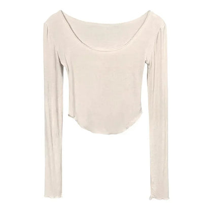 Long Sleeve Slim Fit Scoop Neck Crop Top