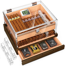 Desktop Humidor Box with Cigar Accessory Drawer Humidifier & Digital Hygrometer