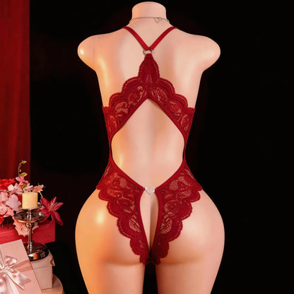 Women's Transparent Lace Open Crotch Lingerie Bodysuit