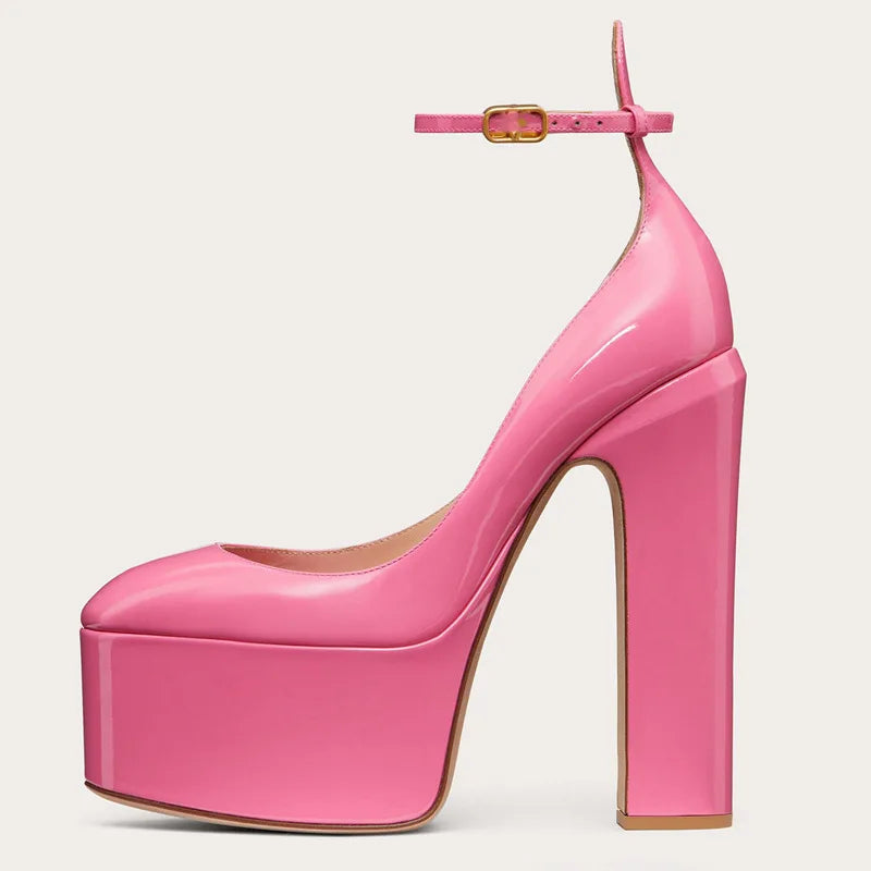 Women's High Platform Stiletto Pumps with Ankle Buckle Strap