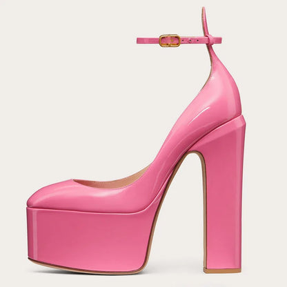 Women's High Platform Stiletto Pumps with Ankle Buckle Strap
