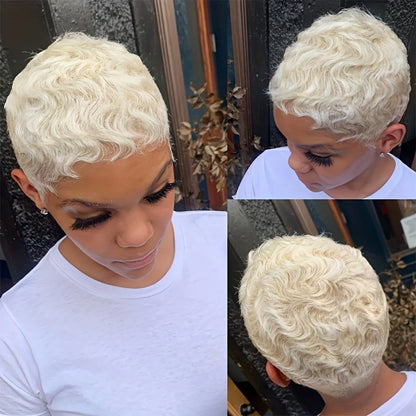 6" Short Human Hair Wig with Bangs & Layered Pixie Cut