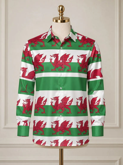 Men's Trendy Satin Long Sleeve Button Down Dress Shirt