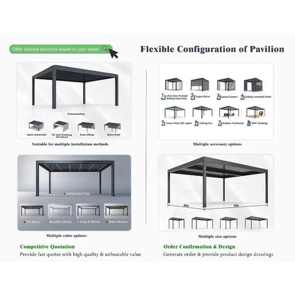 Bioclimatic Metal Outdoor Pergola Gazebo – All-Weather Heavy-Duty Aluminum Pavilion for Patio, Backyard & Fire Pit