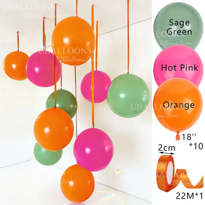 10-Pack 18" Orange & Hot Pink Party Balloons with Satin Ribbons