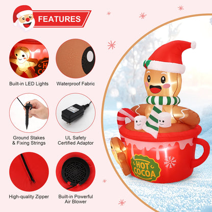 6ft Gingerbread Man Hot Cocoa Mug Christmas Inflatable LED Yard Decor