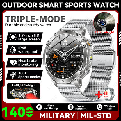 Military Outdoor Smartwatch with Flashlight