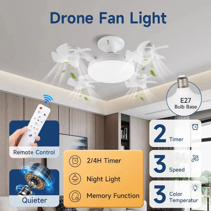 60W Drone-Design E27 LED Ceiling Fan Light with Remote