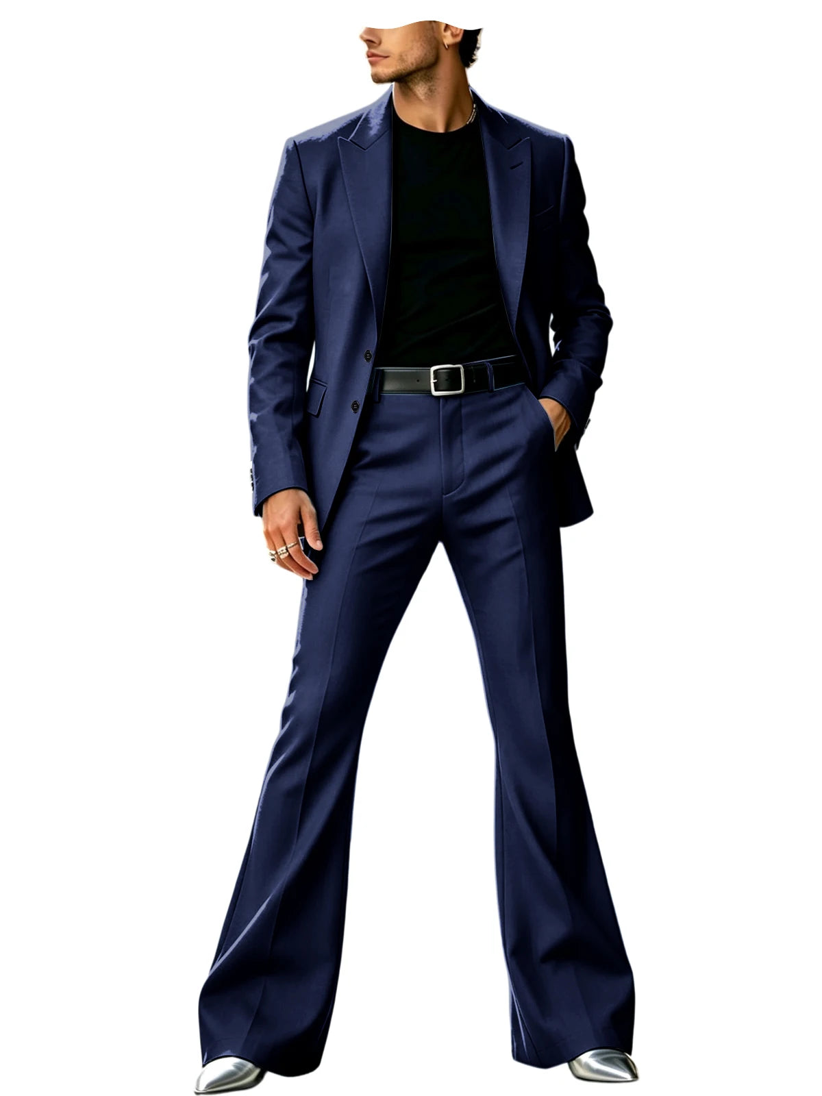 Men's Slim Fit Notched Lapel Blazer & Flared Pants 2-Piece Formal Suit Set